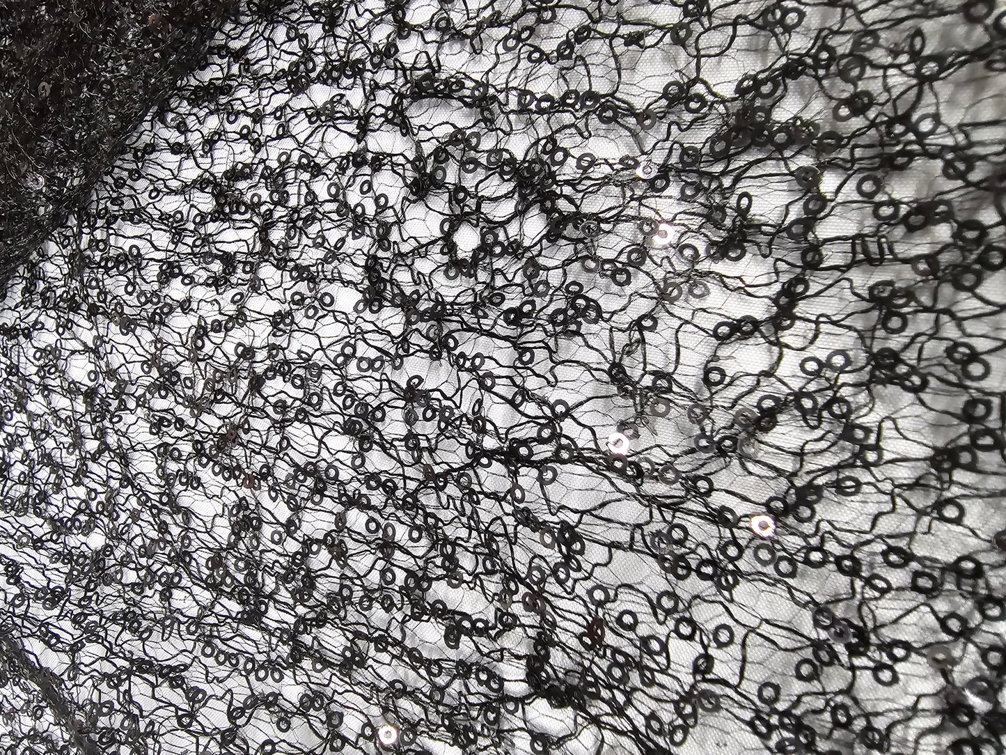 Black Spider Web Sequin Fabric by the Yard Embroidered Mesh
