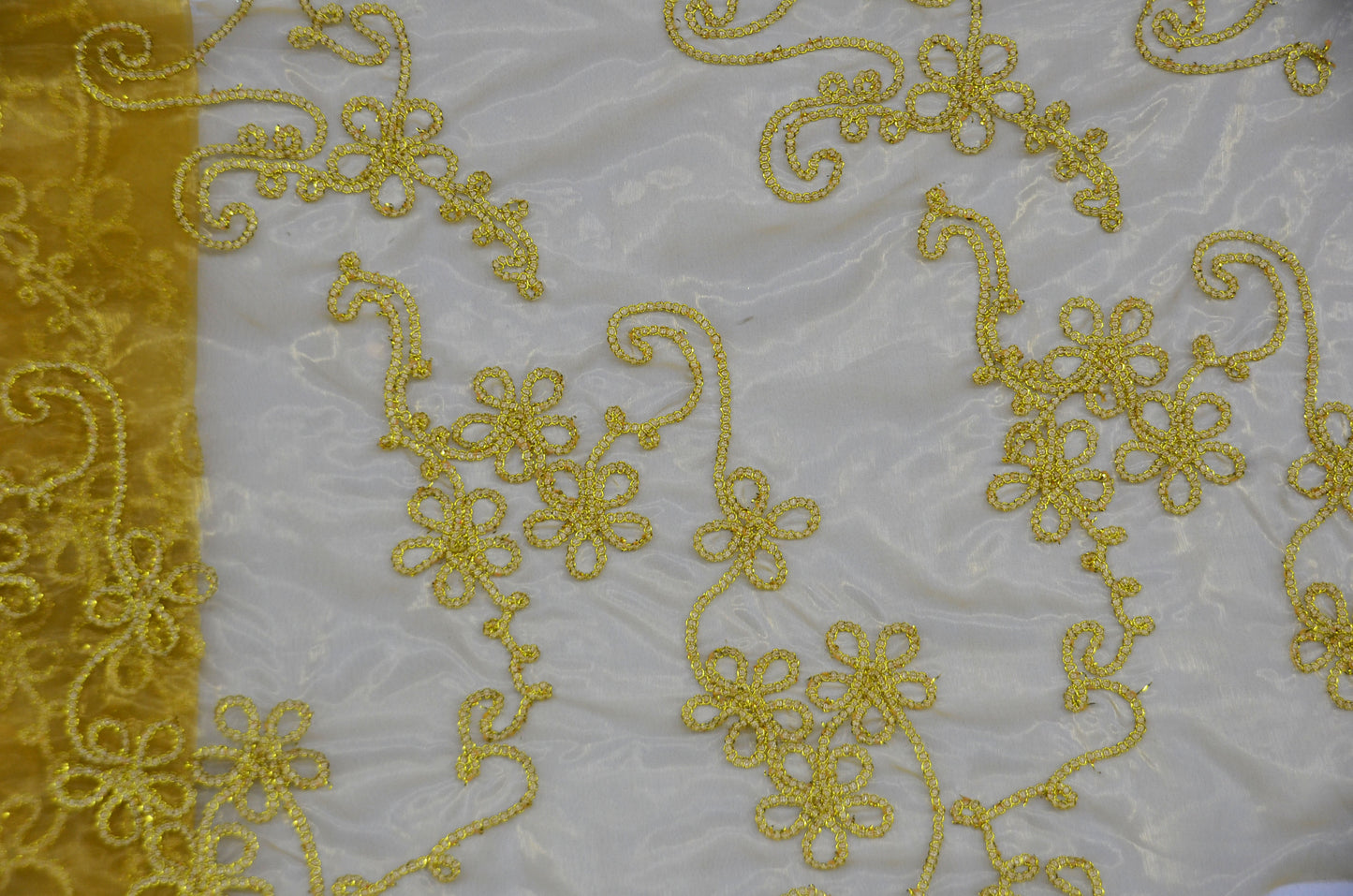 Coco Ribbon Embroidery Fabric by the Yard | Metallic Coco Ribbon Embroidery | Gold and Silver |