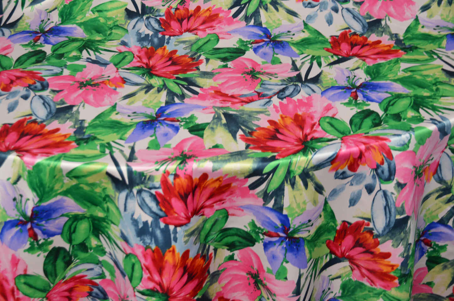 Flower Blossom Fabric | Floral Satin Fabric by the Yard | 60" Wide | 100% Polyester |