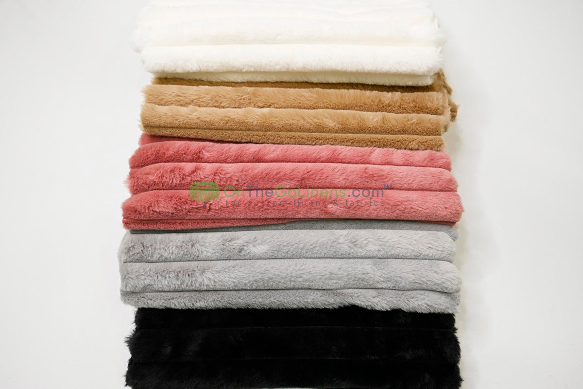 Striped Rabbit Fur Fabric by the Yard | Ultra-Soft Plush Faux Fur | 64/66” Wide | Available in Multiple Colors