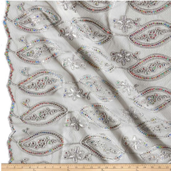 Coco Mango Embroidery Fabric by the Yard Metallic Sheer Gold & Silver