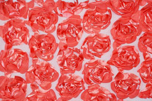Rosette Satin Bordeaux Event Drapery Panels | Rosette Satin Flower on Mesh Background Curtains | Multiple Colors |