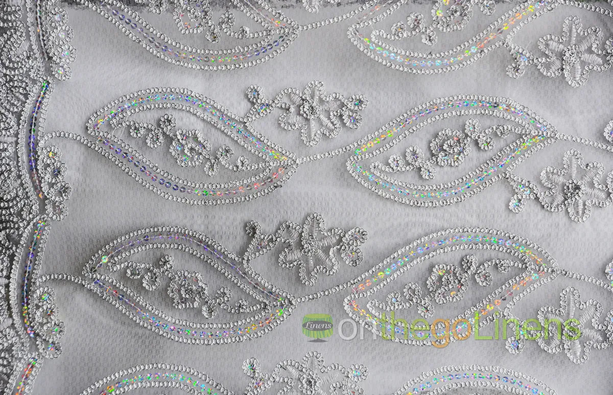 Coco Mango Embroidery Fabric by the Yard | Metallic Sheer Embroidery Fabric | Gold and Silver |