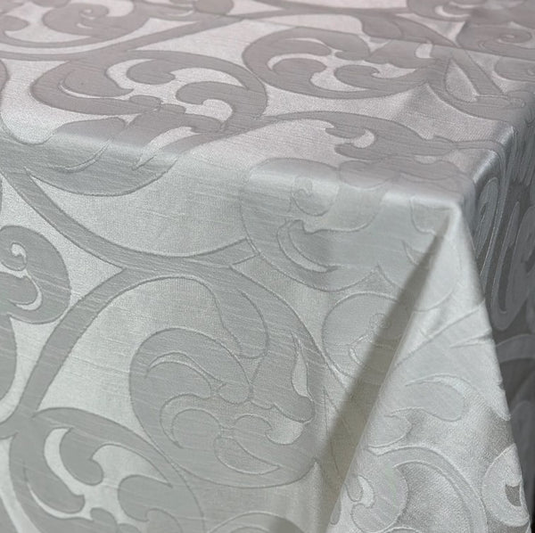 Royale Damask Jacquard Tablecloth – Linen-Polyester Blend, Round, Square, Or Rectangle