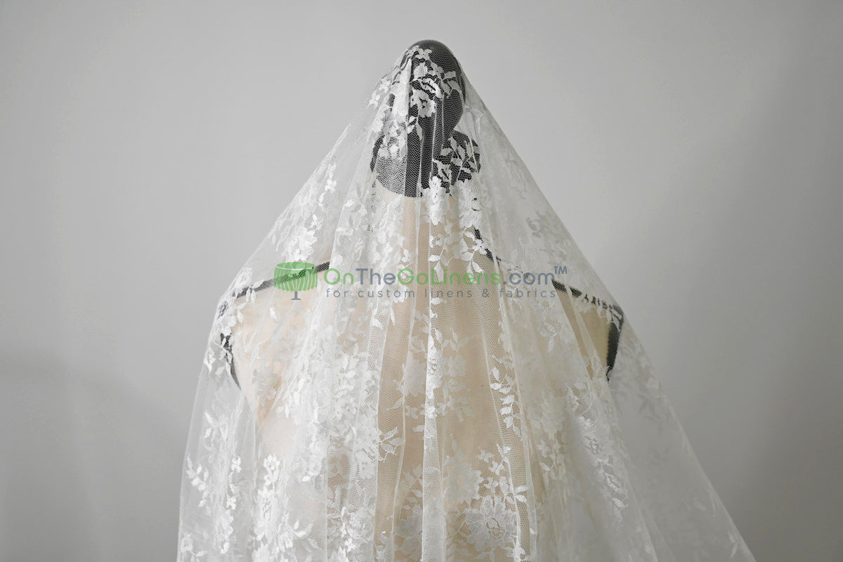 Chantilly Lace Fabric | Elegant Floral Lace | Lightweight & Sheer | Ideal for Bridal & Evening Wear