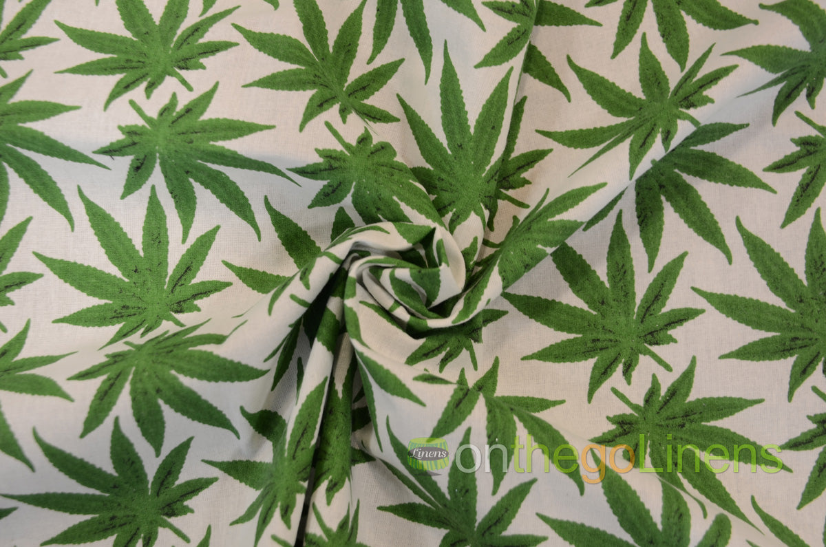 Marijuana Cannabis Leaf Cotton Fabric | Ganja Flower Cotton Fabric | 100% Cotton | Hemp Leaf Pattern |