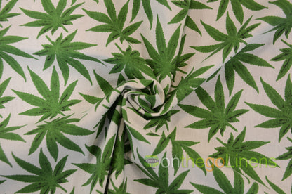 Marijuana Cannabis Leaf Cotton Fabric | Ganja Flower Cotton Fabric | 100% Cotton | Hemp Leaf Pattern |