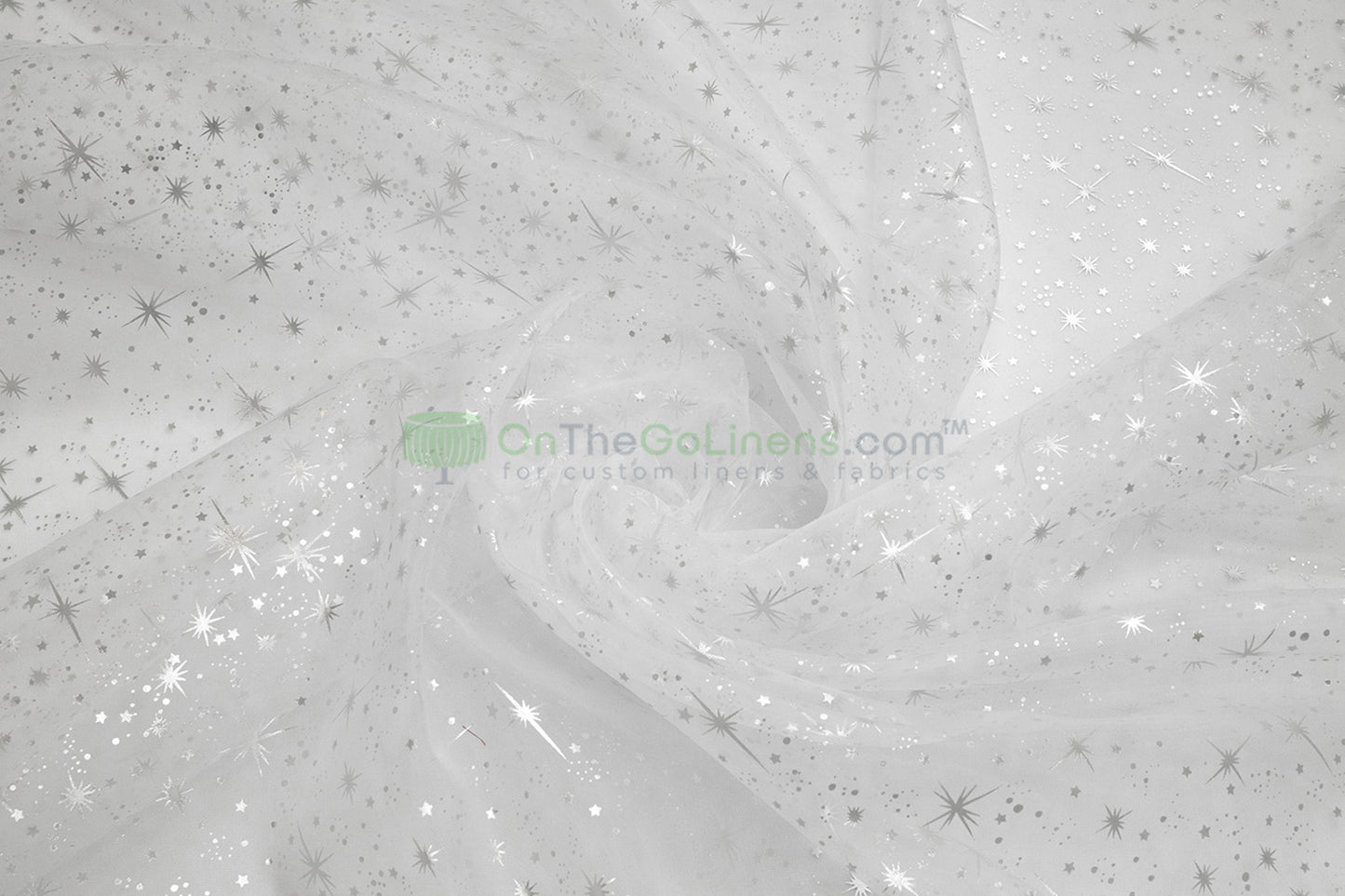 Star Foil Organza Fabric by the Yard | Metallic Star Print on Organza Fabric | 60" Wide | Multiple Colors |