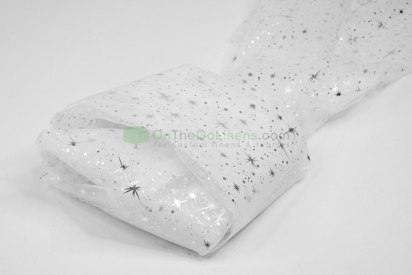 Star Foil Organza Fabric by the Yard | Metallic Star Print on Organza Fabric | 60" Wide | Multiple Colors |
