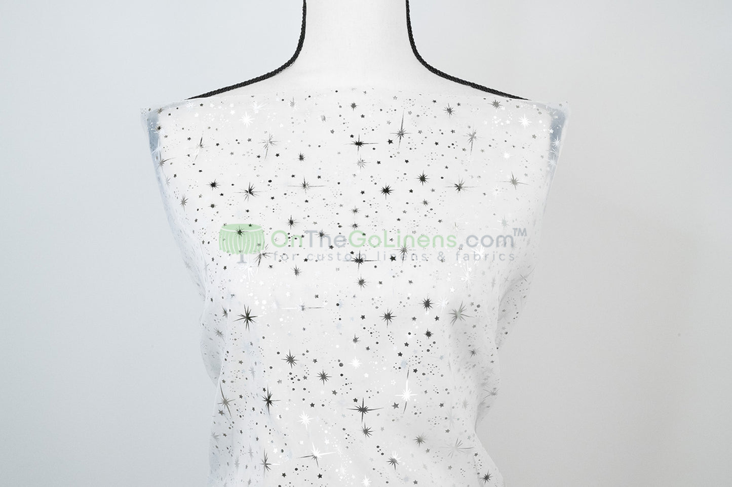 Star Foil Organza Fabric by the Yard | Metallic Star Print on Organza Fabric | 60" Wide | Multiple Colors |