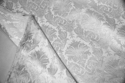 Vintage Damask Brocade Event Drapery Panels | Cotton Look Damask Curtains | White Ivory Blush | 100% Polyester |