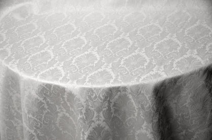 Vintage Damask Brocade Tablecloth | Cotton Look Damask Table Linens | White Ivory Blush | 100% Polyester |