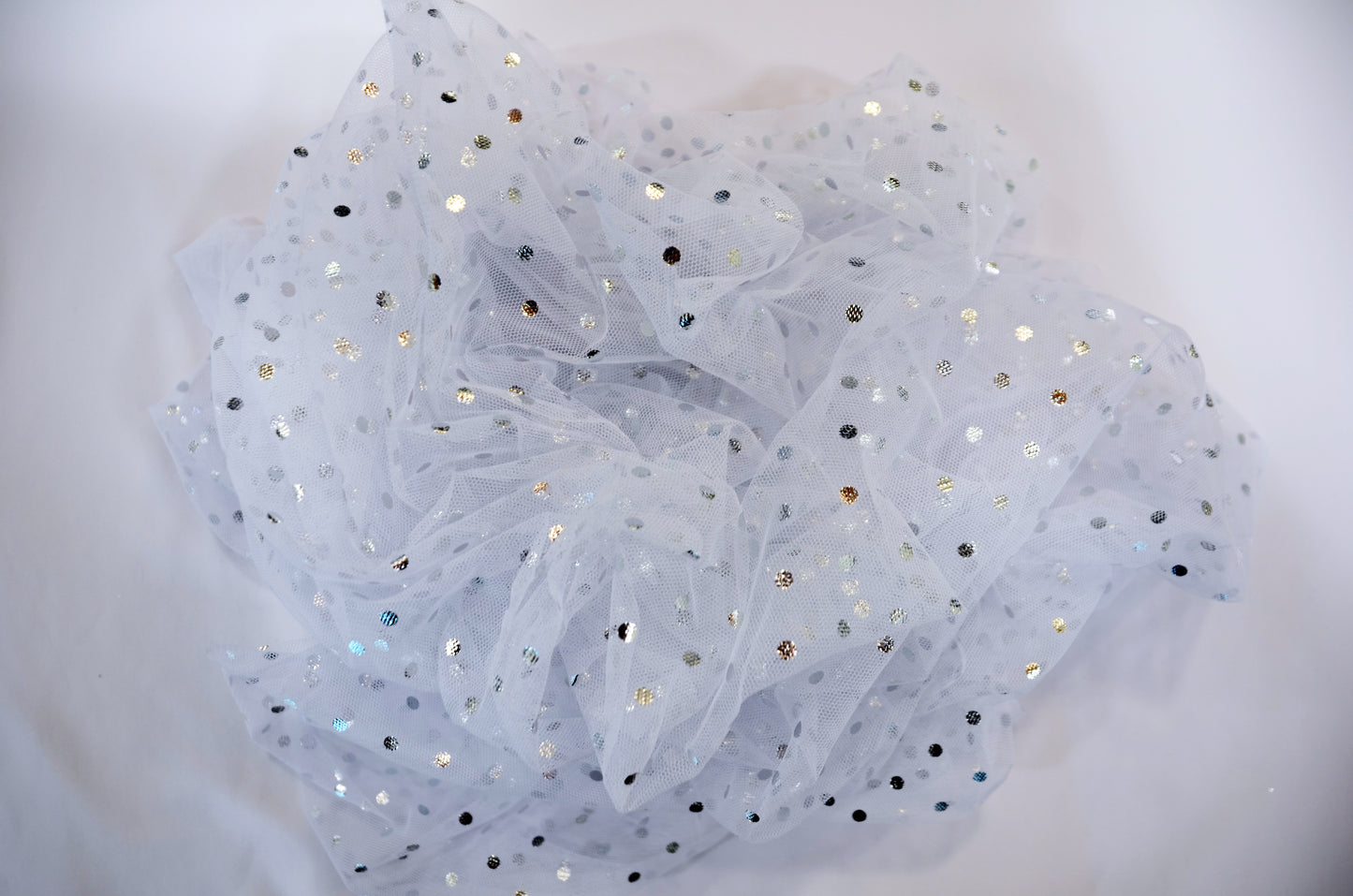 Bridal Tulle with Metallic Polka dot Fabrics Sold by the Yard | 100% Polyester Metallic |