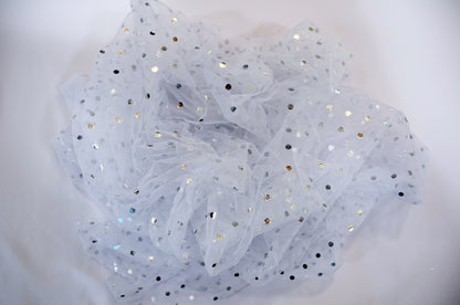 Bridal Tulle with Metallic Polka dot Fabrics Sold by the Yard | 100% Polyester Metallic |