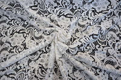 Guipure Lace Fabric by the Yard | Heavy Bridal Lace Fabric with Scallop Edges | 52" Wide | Multiple Colors |