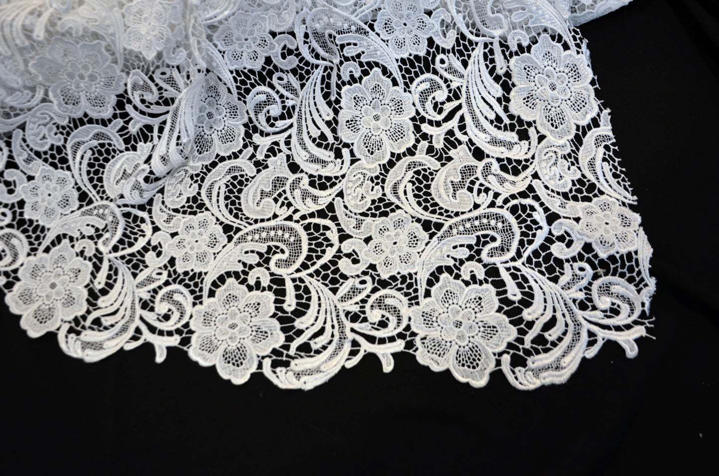 Guipure Lace Fabric by the Yard | Heavy Bridal Lace Fabric with Scallop Edges | 52" Wide | Multiple Colors |