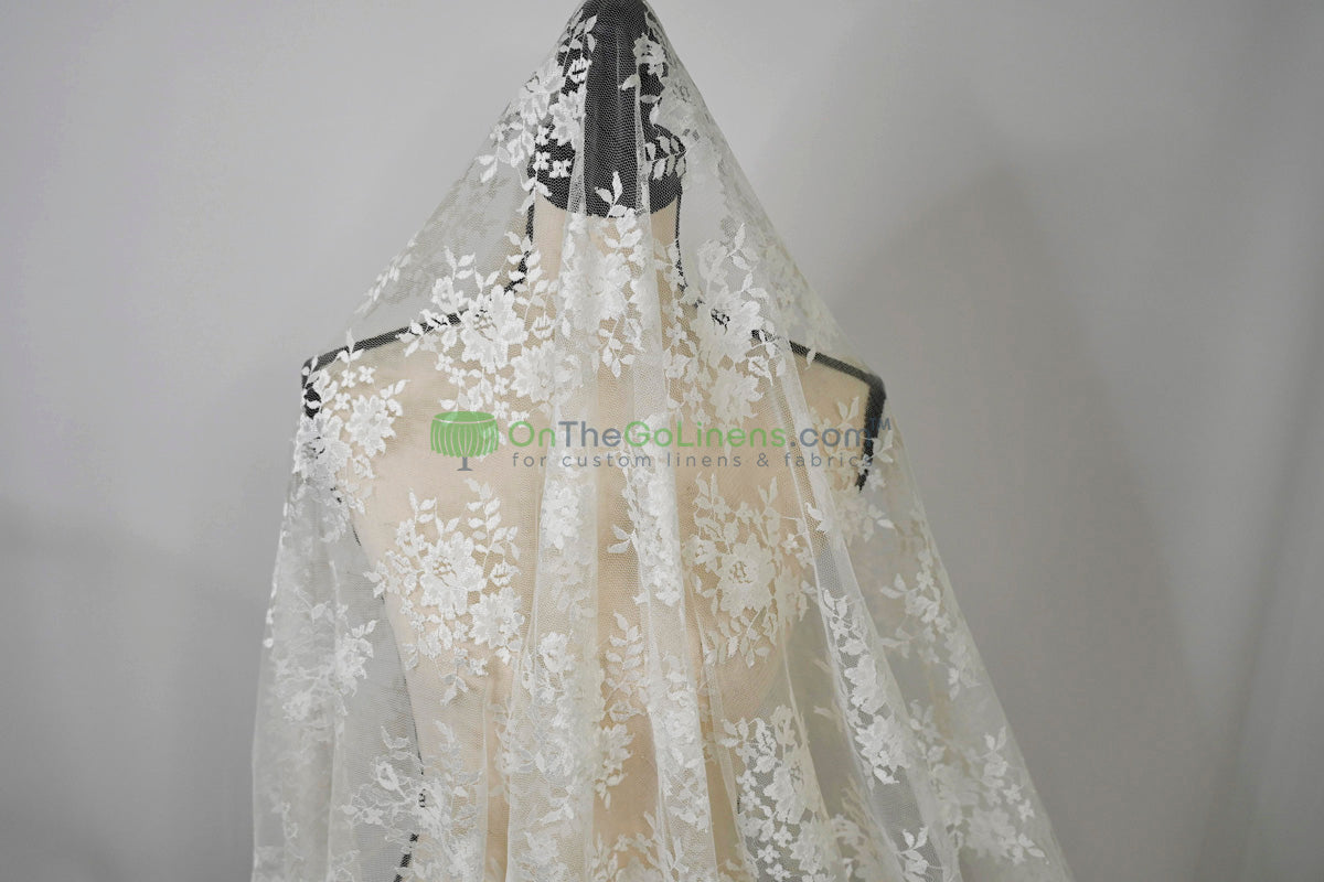 Chantilly Lace Fabric | Elegant Floral Lace | Lightweight & Sheer | Ideal for Bridal & Evening Wear