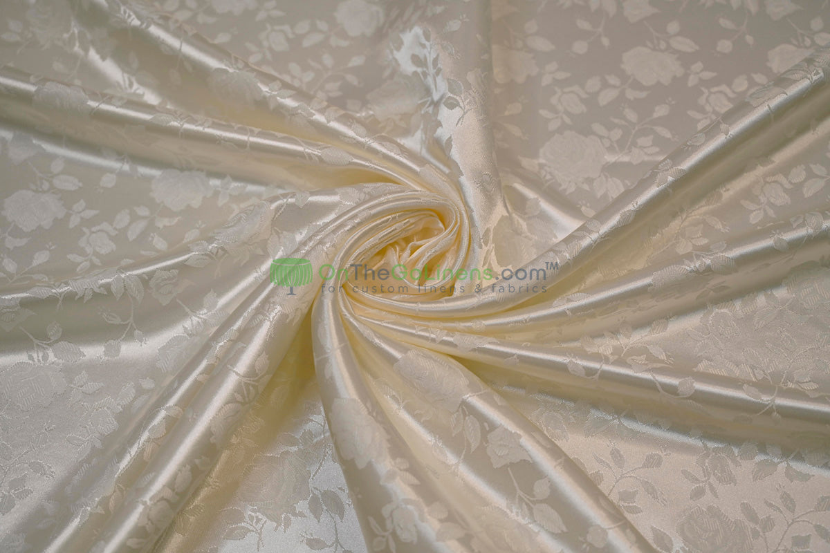 Floral Jacquard Satin Fabric by the Yard | Isabella Floral Jacquard | 60 Wide | Rose Jacquard Satin Fabric |