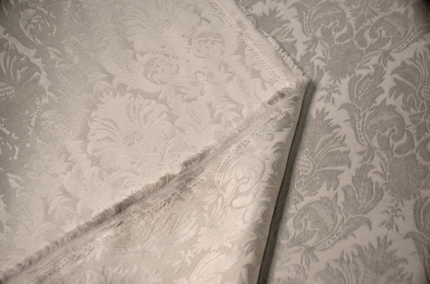 Vintage Damask Brocade Event Drapery Panels | Cotton Look Damask Curtains | White Ivory Blush | 100% Polyester |