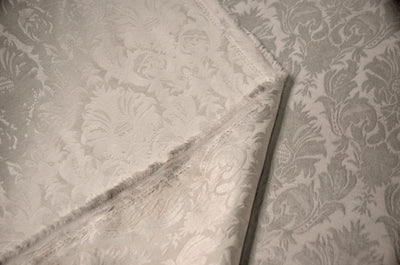 Vintage Damask Brocade Event Drapery Panels | Cotton Look Damask Curtains | White Ivory Blush | 100% Polyester |