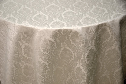 Vintage Damask Brocade Tablecloth | Cotton Look Damask Table Linens | White Ivory Blush | 100% Polyester |
