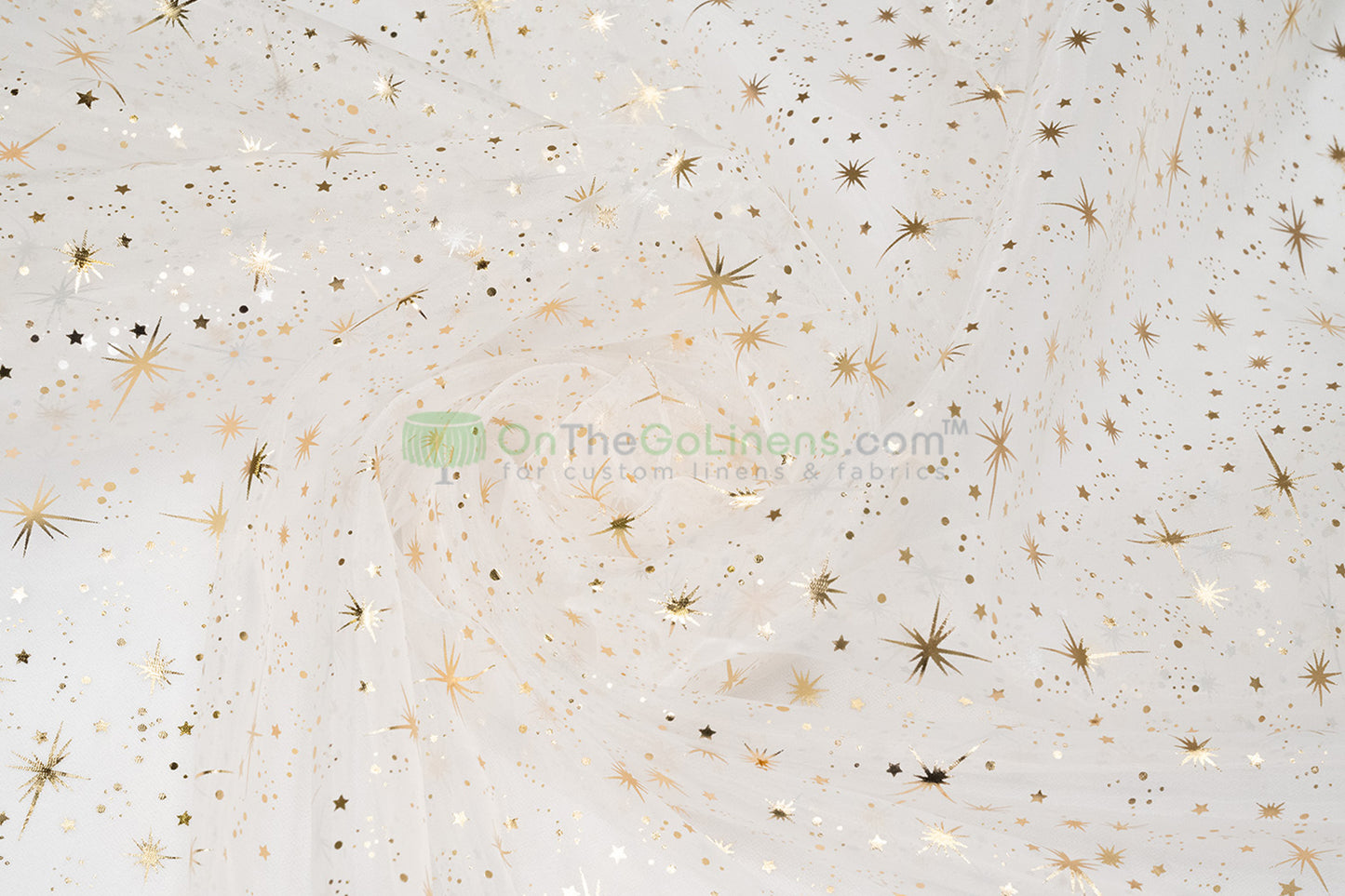 Star Foil Organza Fabric by the Yard | Metallic Star Print on Organza Fabric | 60" Wide | Multiple Colors |