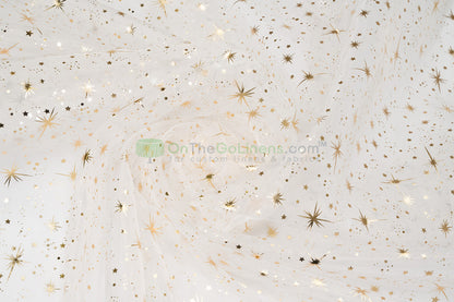 Star Foil Organza Fabric by the Yard | Metallic Star Print on Organza Fabric | 60" Wide | Multiple Colors |