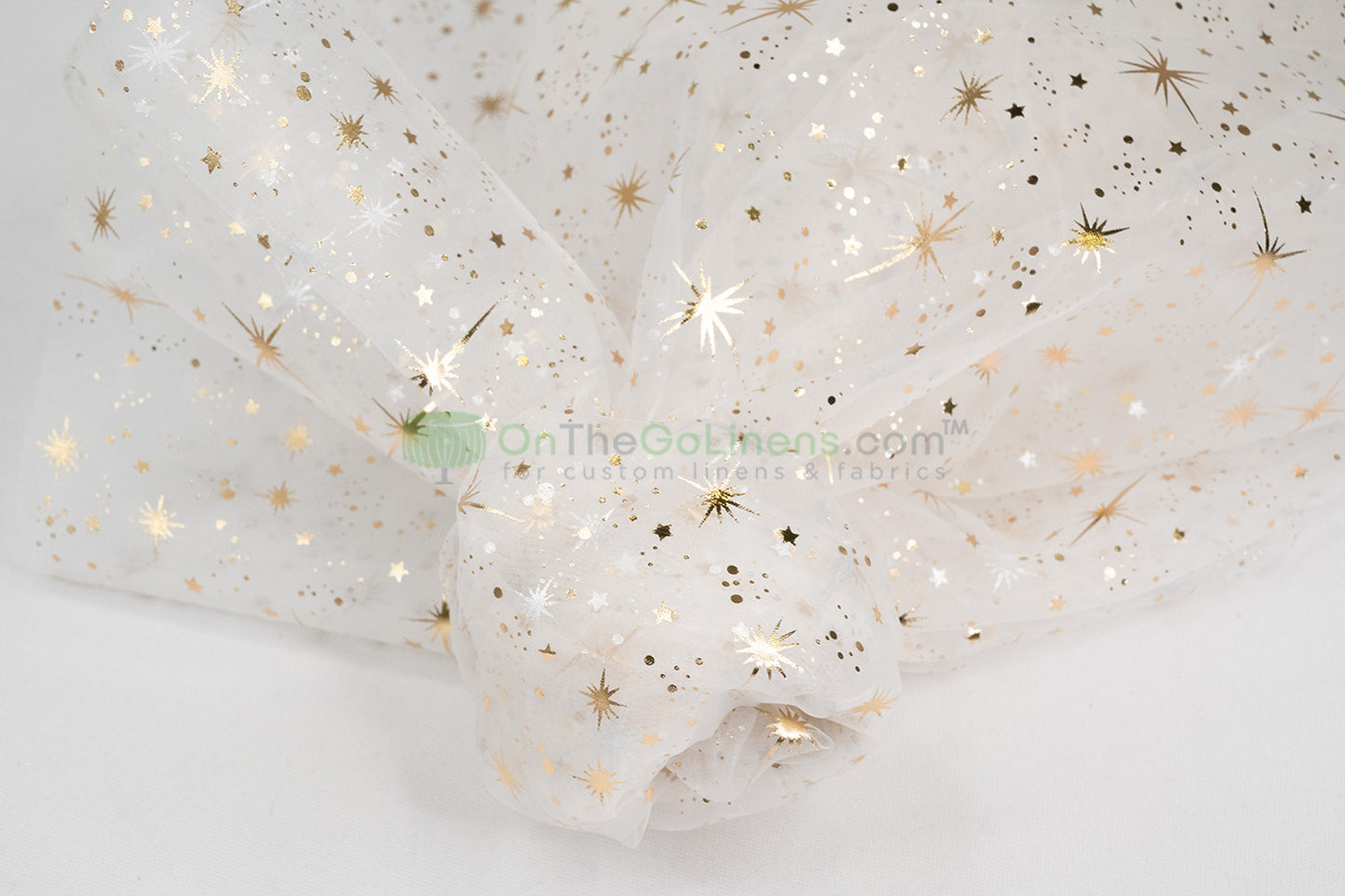 Star Foil Organza Fabric by the Yard | Metallic Star Print on Organza Fabric | 60" Wide | Multiple Colors |