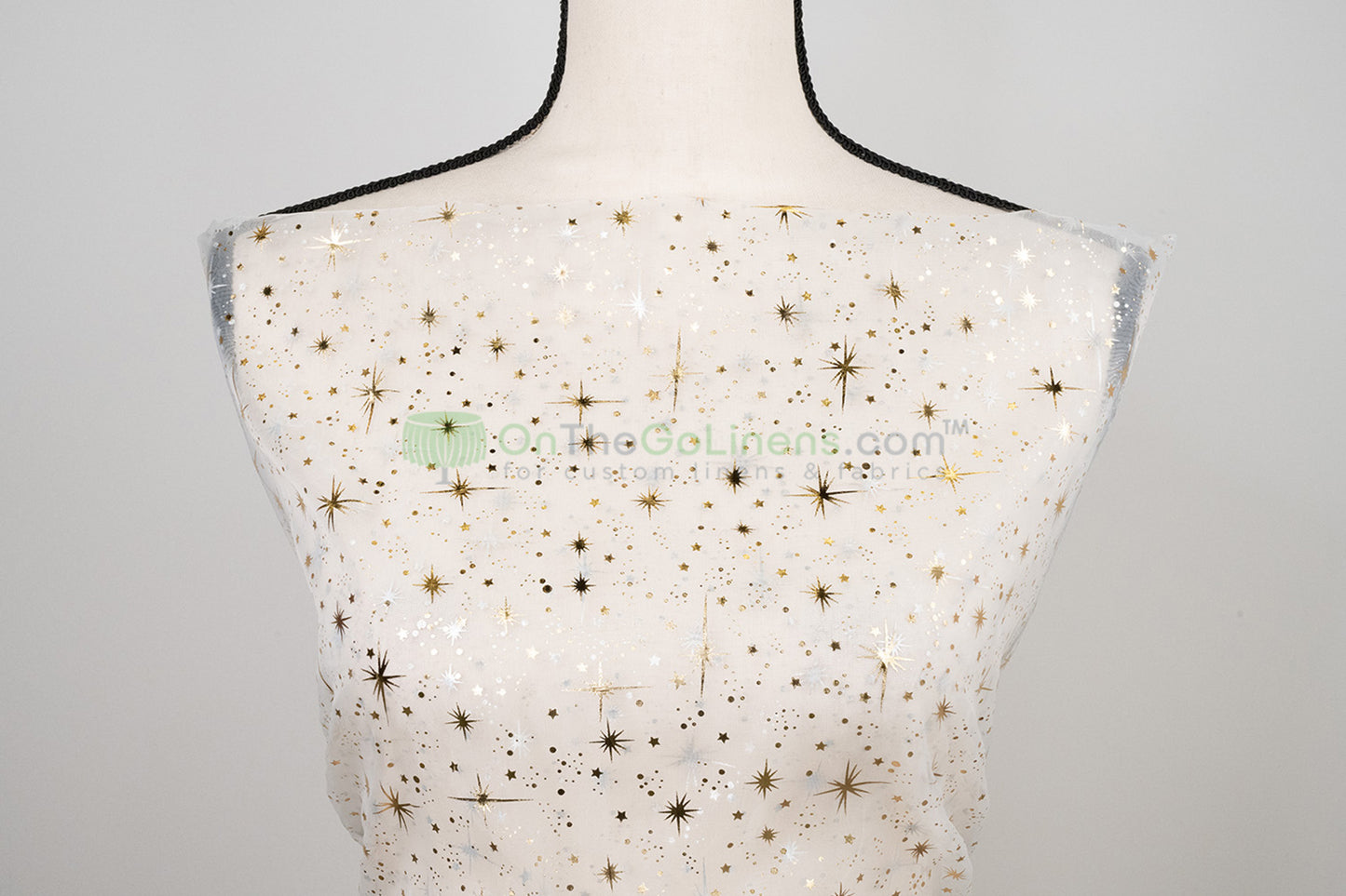 Star Foil Organza Fabric by the Yard | Metallic Star Print on Organza Fabric | 60" Wide | Multiple Colors |