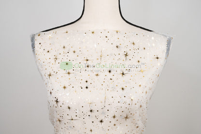 Star Foil Organza Fabric by the Yard | Metallic Star Print on Organza Fabric | 60" Wide | Multiple Colors |