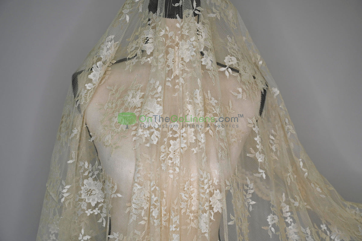 Chantilly Lace Fabric | Elegant Floral Lace | Lightweight & Sheer | Ideal for Bridal & Evening Wear