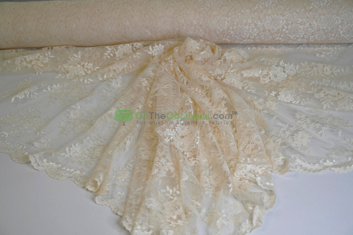 Chantilly Lace Fabric | Elegant Floral Lace | Lightweight & Sheer | Ideal for Bridal & Evening Wear