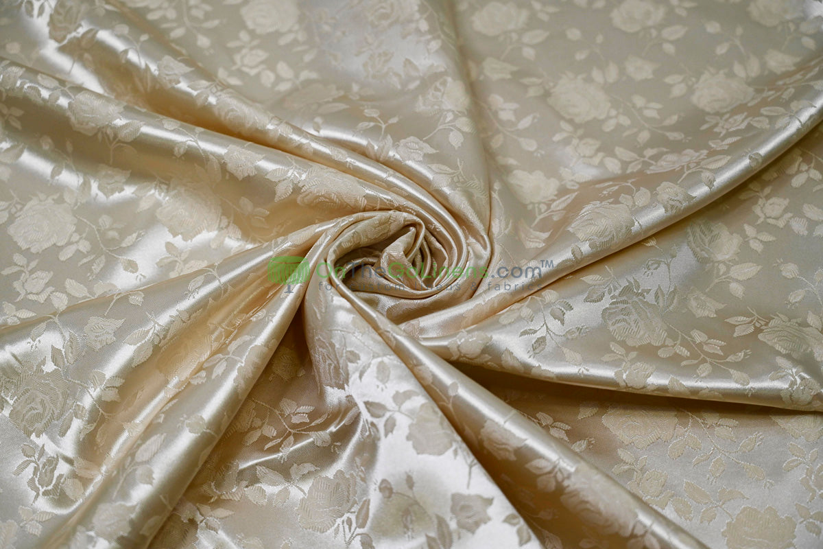 Floral Jacquard Satin Fabric by the Yard | Isabella Floral Jacquard | 60 Wide | Rose Jacquard Satin Fabric |