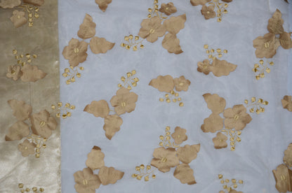 Applique Embroidered Organza Fabric by the Yard Double Side Scallop