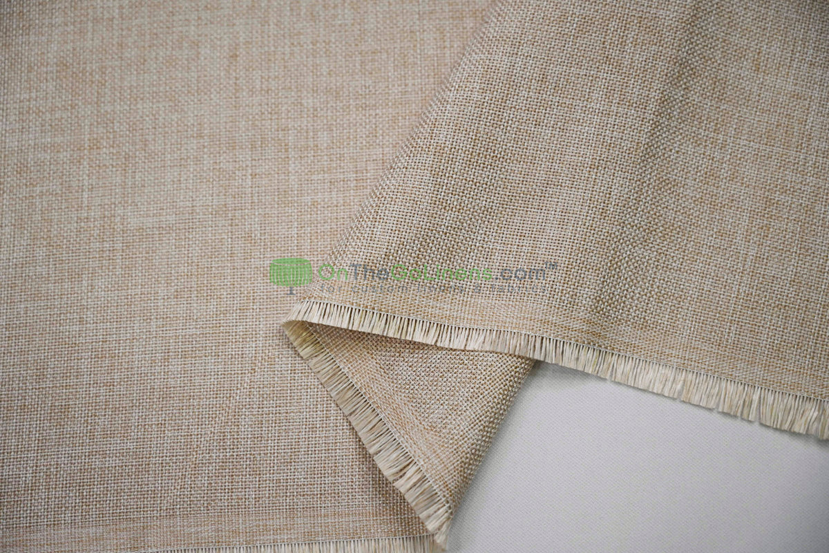 Vintage Linen Event Drapery Panels | Imitation Burlap Curtains | Washable 100% Polyester Burlap |