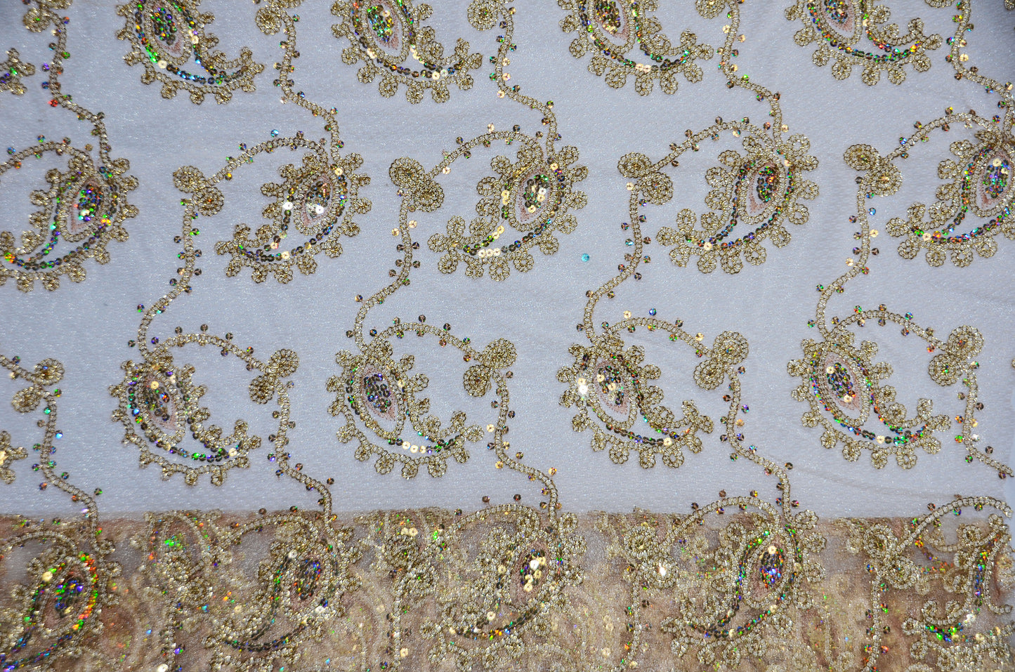 Coco Paisley Embroidery Fabric by the Yard | Metallic Coco Paisley Embroidery Fabric | Multiple Colors |