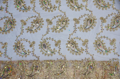 Coco Paisley Embroidery Fabric by the Yard | Metallic Coco Paisley Embroidery Fabric | Multiple Colors |