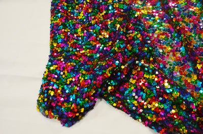 Rainbow Square Sequins Fabric by the Yard | Multi Color Sequins Fabric | 52" Wide | Holographic Square Sequins |