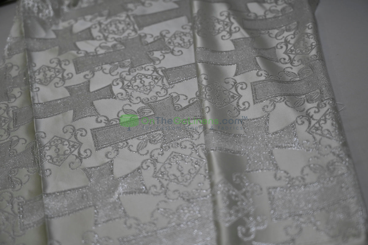 Religious Cross Brocade – Woven Liturgical Fabric | 60” Width | Polyester for Garments & Décor