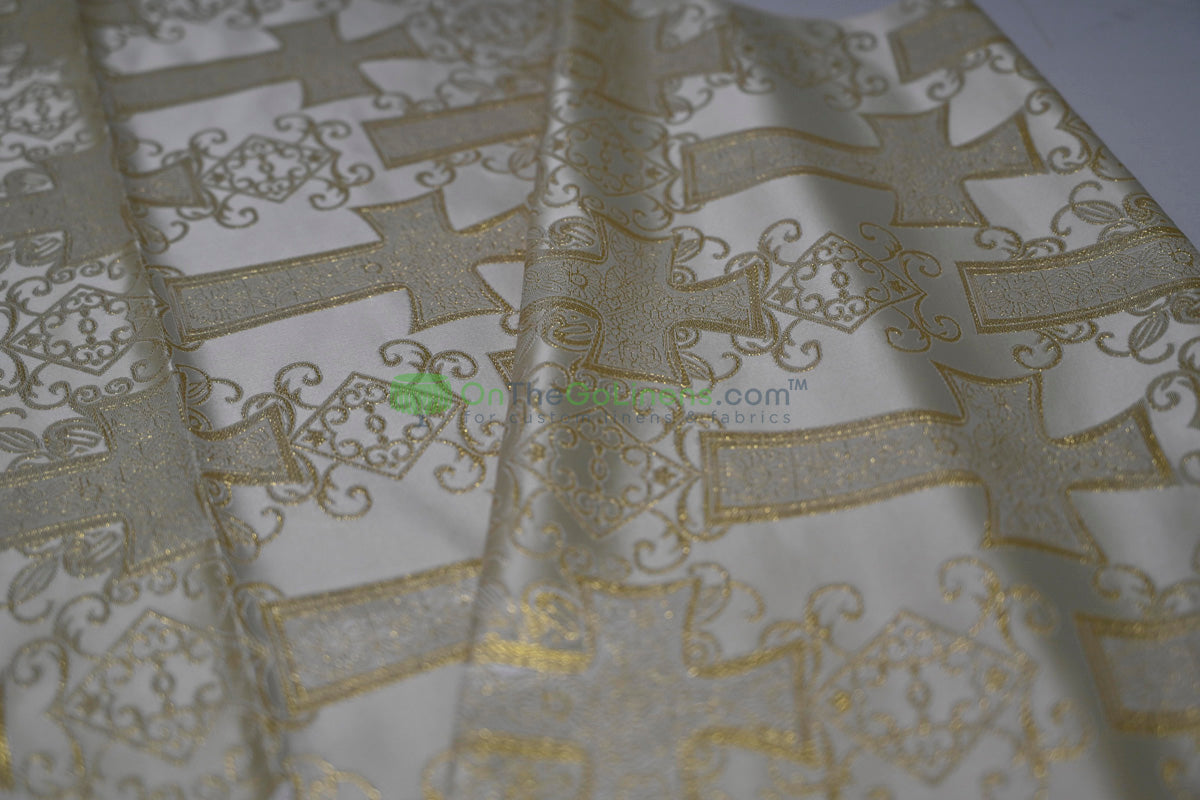 Religious Cross Brocade – Woven Liturgical Fabric | 60” Width | Polyester for Garments & Décor