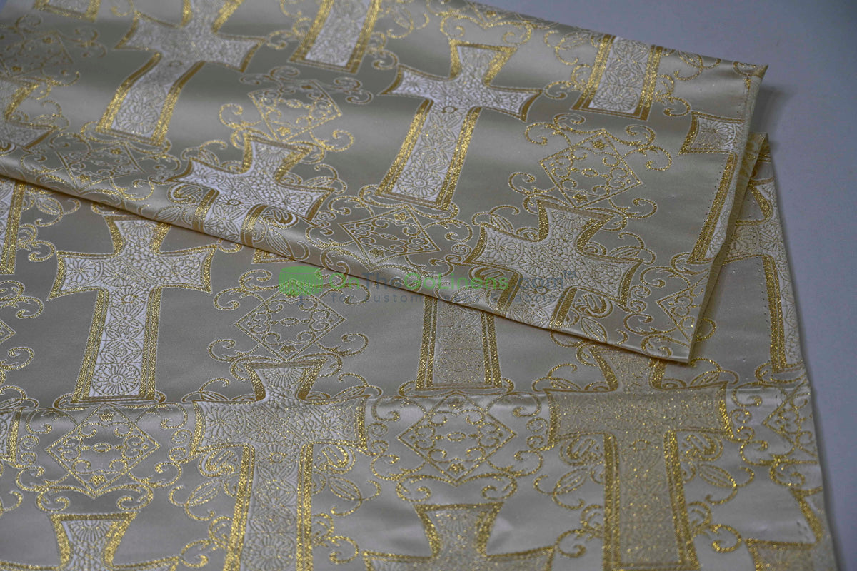 Religious Cross Brocade – Woven Liturgical Fabric | 60” Width | Polyester for Garments & Décor