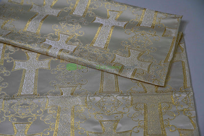 Religious Cross Brocade – Woven Liturgical Fabric | 60” Width | Polyester for Garments & Décor