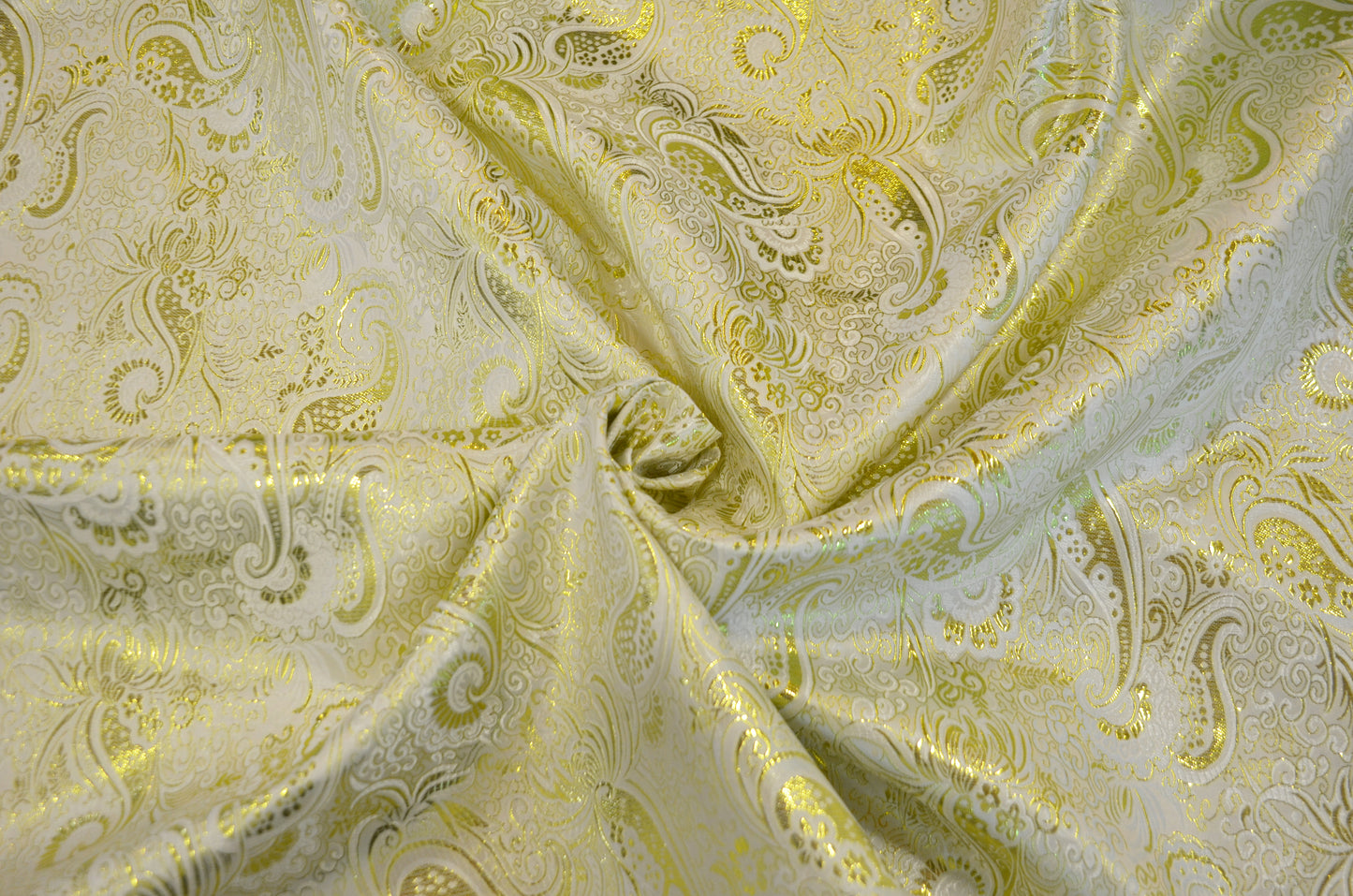 Oriental Metallic Paisley Brocade | 58" Wide | Silver and Gold Metallic Paisley Brocade |