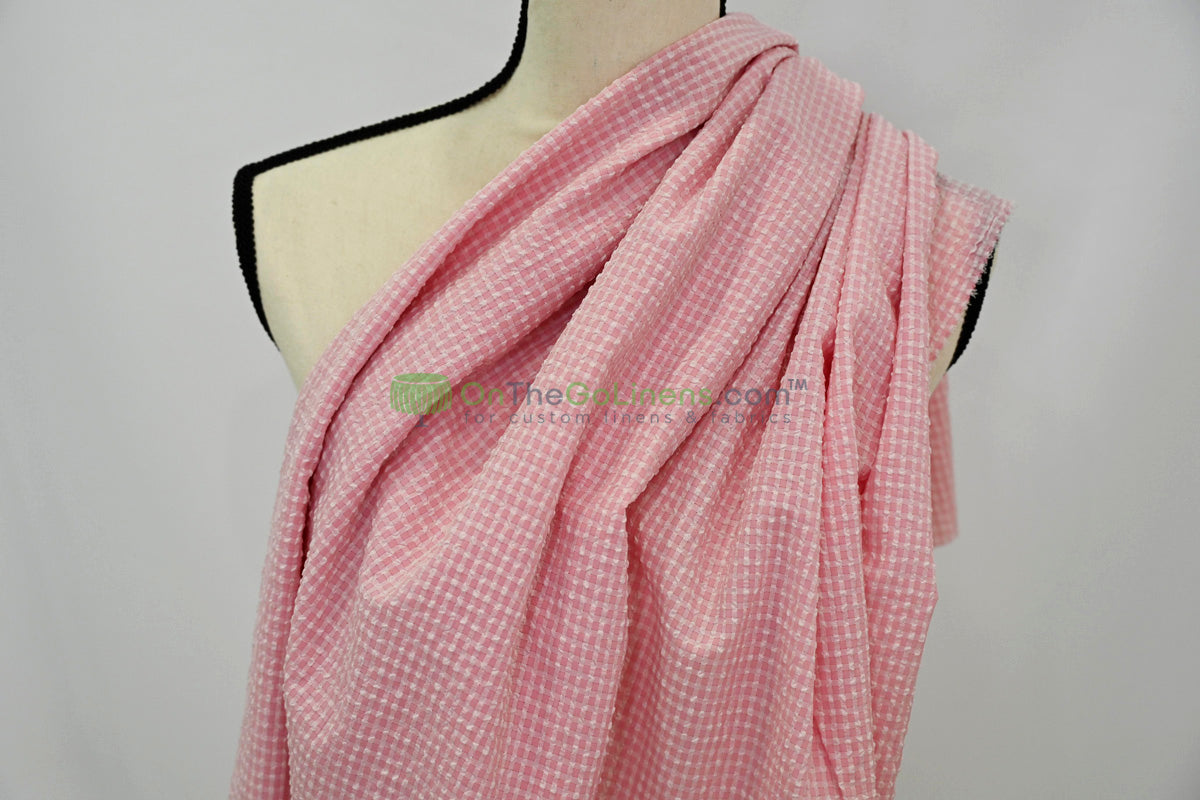 Gingham Seersucker Fabric – Lightweight 100% Polyester with Mechanical Stretch | 57/59" Width | 115 GSM