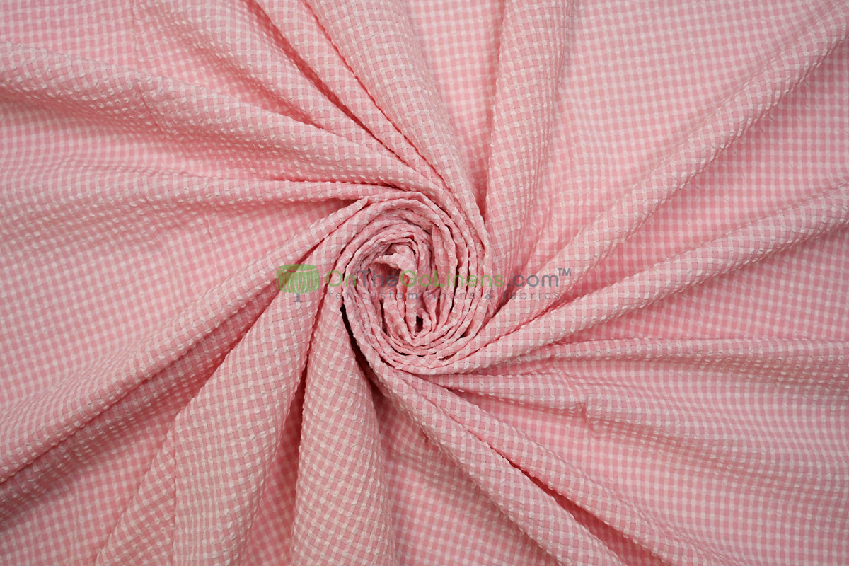 Gingham Seersucker Fabric – Lightweight 100% Polyester with Mechanical Stretch | 57/59" Width | 115 GSM