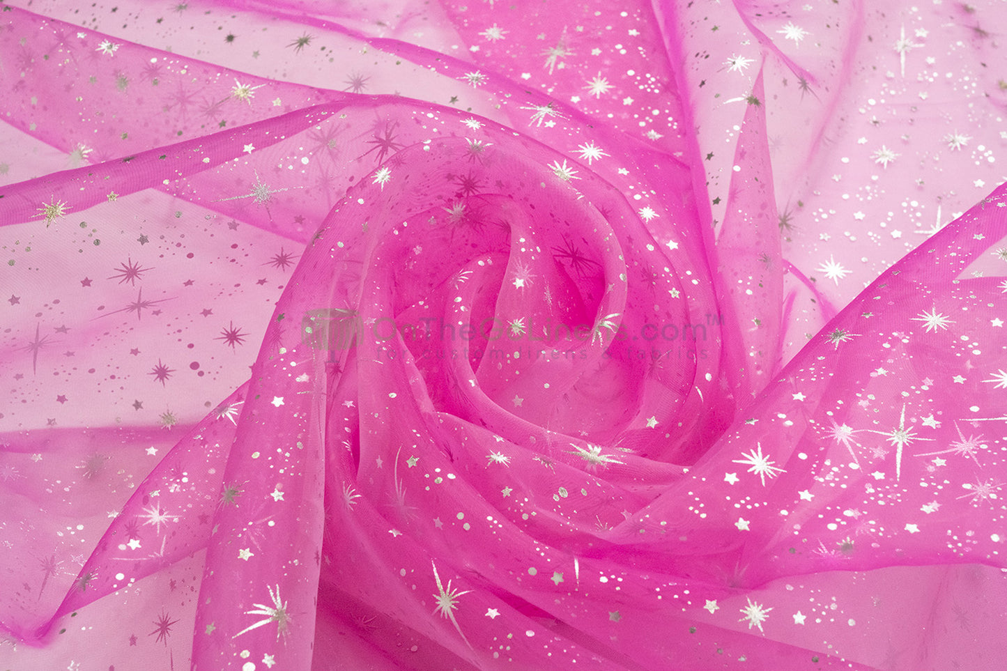 Star Foil Organza Fabric by the Yard | Metallic Star Print on Organza Fabric | 60" Wide | Multiple Colors |