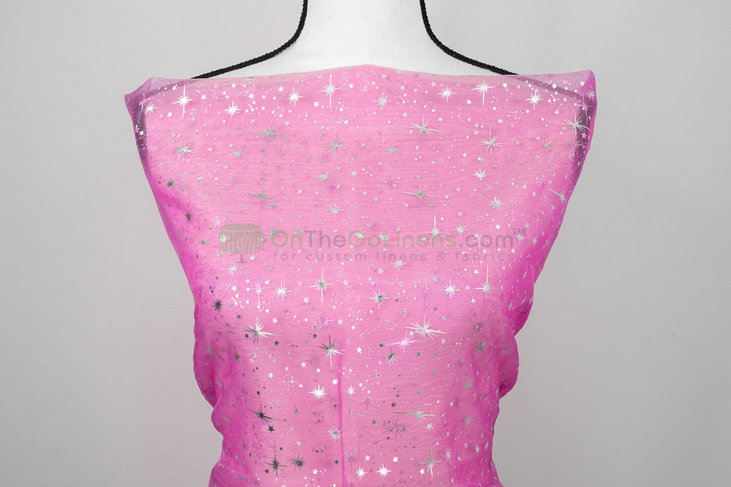 Star Foil Organza Fabric by the Yard | Metallic Star Print on Organza Fabric | 60" Wide | Multiple Colors |