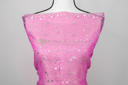 Star Foil Organza Fabric by the Yard | Metallic Star Print on Organza Fabric | 60" Wide | Multiple Colors |