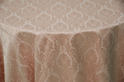 Vintage Damask Brocade Tablecloth | Cotton Look Damask Table Linens | White Ivory Blush | 100% Polyester |