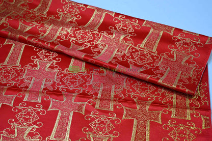 Religious Cross Brocade – Woven Liturgical Fabric | 60” Width | Polyester for Garments & Décor